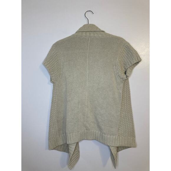 Cotton by Autumn Cashmere Beige Chunky Knit Short Sleeve Open Cardigan Medium - Picture 2 of 6